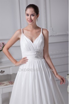 A-Line Spaghetti Straps Taffeta Sleeveless Wedding Dresses 2030083