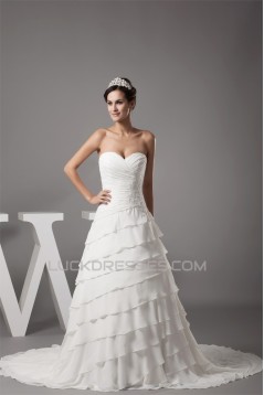 Breathtaking Sweetheart A-Line Chiffon Satin Sweet Wedding Dresses 2030086