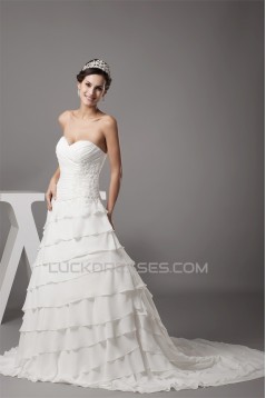 Breathtaking Sweetheart A-Line Chiffon Satin Sweet Wedding Dresses 2030086