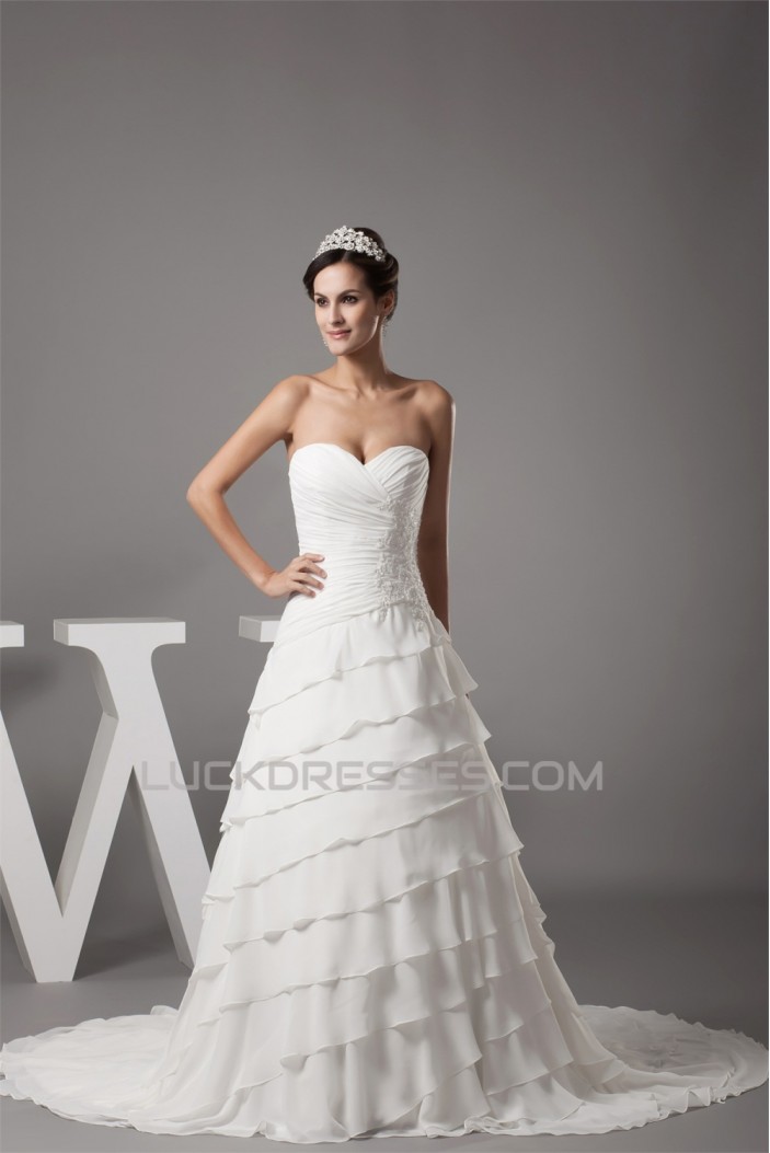 Breathtaking Sweetheart A-Line Chiffon Satin Sweet Wedding Dresses 2030086