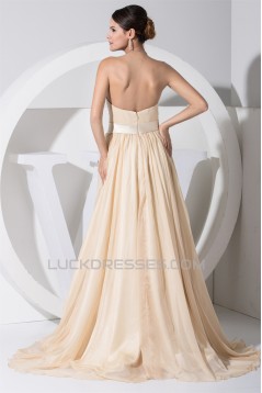 A-Line Brush Sweep Train Sweetheart Satin Organza Wedding Dresses 2030089