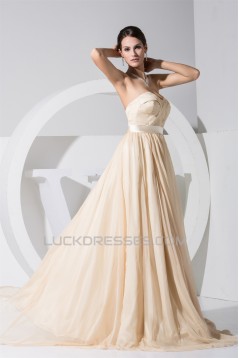 A-Line Brush Sweep Train Sweetheart Satin Organza Wedding Dresses 2030089