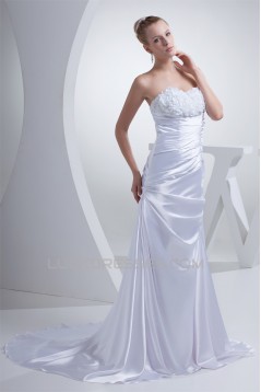 A-Line Silk like Satin Sweetheart Wedding Dresses 2030090