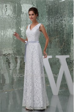 Sheath/Column V-Neck Lace Sleeveless Wedding Dresses 2030091