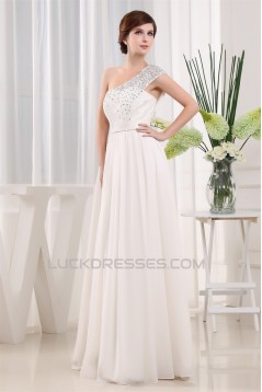 A-Line One-Shoulder Beaded Chiffon Lace Wedding Dresses 2030093