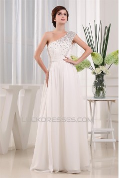 A-Line One-Shoulder Beaded Chiffon Lace Wedding Dresses 2030093