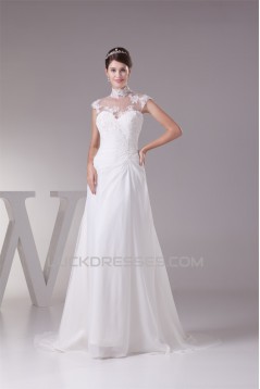 Chiffon Satin Lace High-Neck Sheath/Column Best Wedding Dresses 2030094