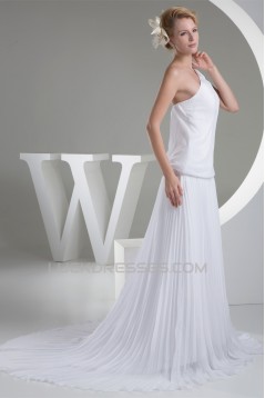 Chiffon Satin One-Shoulder Sheath/Column New Arrival Wedding Dresses 2030097