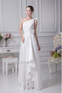 A-Line One-Shoulder Beaded Chiffon Satin Silk like Satin Wedding Dresses 2030098