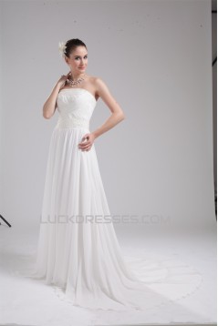A-Line Strapless Chiffon Beaded Wedding Dresses 2030100