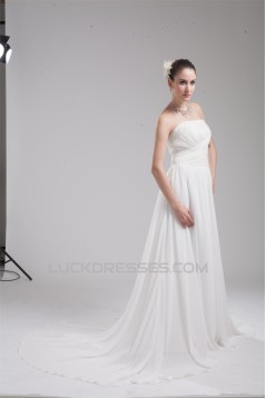A-Line Strapless Chiffon Beaded Wedding Dresses 2030100