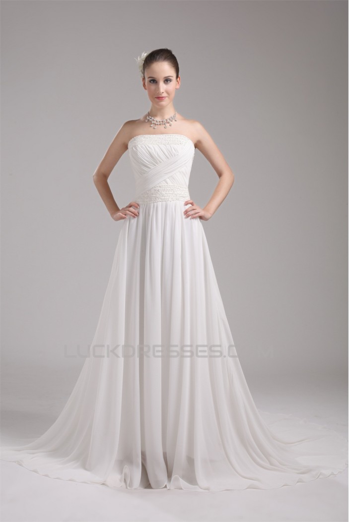 A-Line Strapless Chiffon Beaded Wedding Dresses 2030100