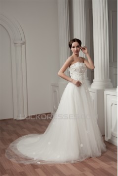 Strapless Sleeveless Satin Fine Netting Wedding Dresses 2031007