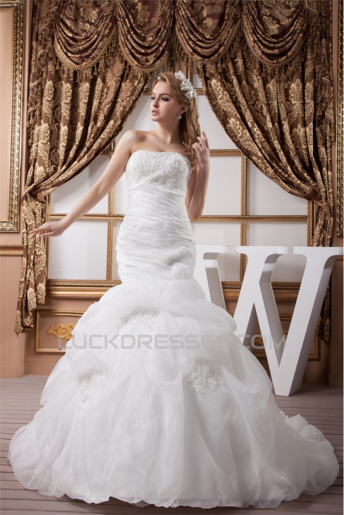 Strapless Sleeveless Satin Mermaid/Trumpet Wedding Dresses 2031008