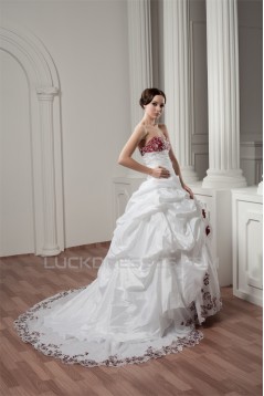 Sweetheart A-Line Satin Taffeta Sleeveless Lace Wedding Dresses 2031014