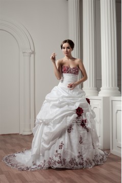 Sweetheart A-Line Satin Taffeta Sleeveless Lace Wedding Dresses 2031014