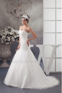 Sweetheart A-Line Sleeveless Satin Fine Netting Beaded Wedding Dresses 2031016