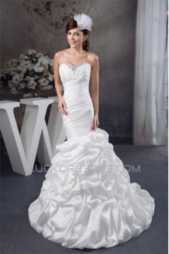 Sweetheart Mermaid/Trumpet Sleeveless Satin Taffeta Beaded Wedding Dresses 2031018