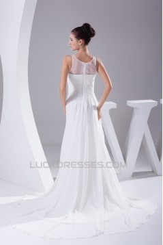 A-Line Chiffon Sweep Train Beaded Wedding Dresses 2030102