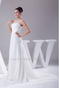 A-Line Chiffon Sweep Train Beaded Wedding Dresses 2030102