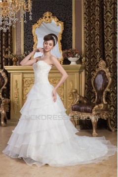 Sweetheart Satin A-Line Sleeveless Beaded Lace Wedding Dresses 2031020