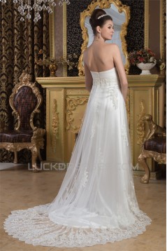 A-Line Sweetheart Satin Fine Netting Lace Wedding Dresses 2031021