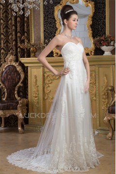A-Line Sweetheart Satin Fine Netting Lace Wedding Dresses 2031021