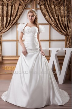 Sweetheart Short Sleeve Satin A-Line Beaded Beautiful Wedding Dresses 2031024