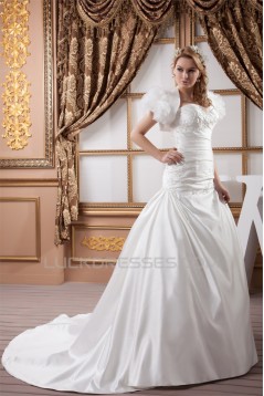 Sweetheart Short Sleeve Satin A-Line Beaded Beautiful Wedding Dresses 2031024