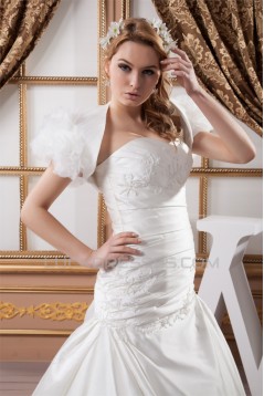 Sweetheart Short Sleeve Satin A-Line Beaded Beautiful Wedding Dresses 2031024