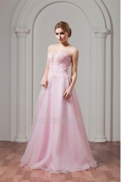 Sweetheart Sleeveless A-Line Satin Organza Beaded Pink Wedding Dresses 2031025