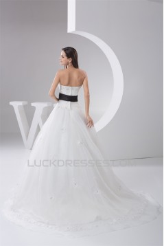Ball Gown Strapless Court Train Lace Wedding Dresses 2031027