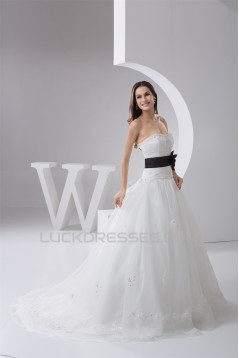 Ball Gown Strapless Court Train Lace Wedding Dresses 2031027