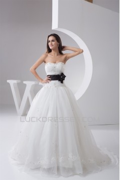 Ball Gown Strapless Court Train Lace Wedding Dresses 2031027