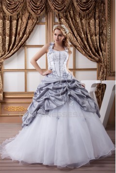 A-Line Satin Taffeta Halter Sleeveless Sweet Wedding Dresses 2031033