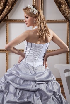 A-Line Satin Taffeta Halter Sleeveless Sweet Wedding Dresses 2031033