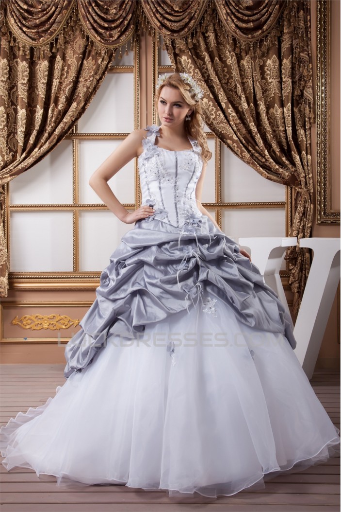 A-Line Satin Taffeta Halter Sleeveless Sweet Wedding Dresses 2031033