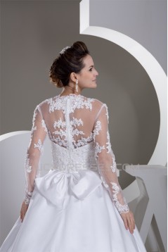 A-Line V-Neck Satin Fine Netting Long Sleeve Beaded Lace Wedding Dresses 2031047