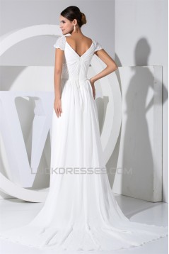 Sheath/Column Cap Sleeve Chiffon Wedding Dresses 2030105