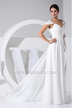 Sheath/Column Cap Sleeve Chiffon Wedding Dresses 2030105