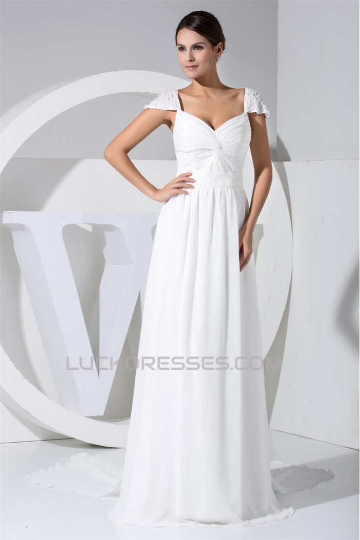 Sheath/Column Cap Sleeve Chiffon Wedding Dresses 2030105