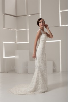 V-Neck Sleeveless Mermaid/Trumpet Satin Lace Fine Netting Wedding Dresses 2031050