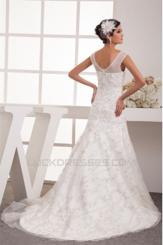 Scoop Satin Organza A-Line Wedding Dresses 2031052