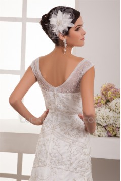 Scoop Satin Organza A-Line Wedding Dresses 2031052