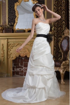 A-Line Strapless Court Train Wedding Dresses 2031054
