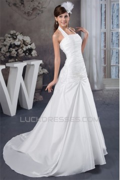 Wonderful A-Line Satin Taffeta Sleeveless Halter Wedding Dresses 2031058