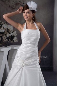 Wonderful A-Line Satin Taffeta Sleeveless Halter Wedding Dresses 2031058