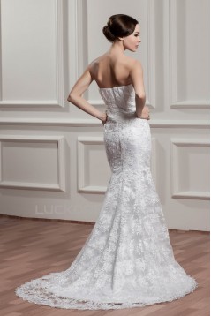 Trumpet/Mermaid Strapless Lace Court Train Beaded Wedding Dresses 2031060