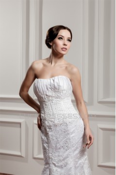Trumpet/Mermaid Strapless Lace Court Train Beaded Wedding Dresses 2031060