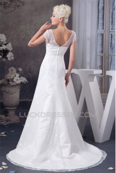 Wonderful A-Line Sleeveless V-Neck Satin Lace Wedding Dresses 2031061